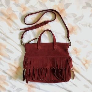 The Transport Crossbody; Suede Fringe Edition (Merlot/Wine/Burgundy?)
